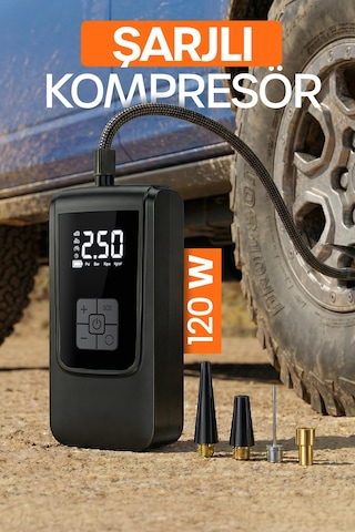 150psi Şarjlı Araç Oto Kompresörü Powerbank Led Işıklı Lastik Top Yatay Şişirme Pompası 6000mah 9624