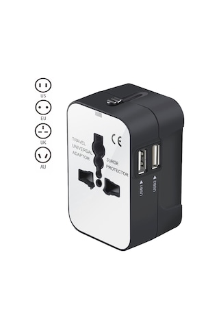 Taşınabilir Çok Fonksiyonlu Çift Usb Bağlantı Noktaları Küresel Evrensel Seyahat Duvar Şarj Cihazı Güç Soketi, İpad, İphone, Galaxy, Huawei, Xiaomi, Lg, Htc Ve Diğer Akıllı Telefonlar İçin, Şarj Edilebilir Cihazlar Siyah