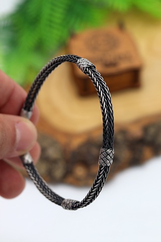 1000 Ayar Kazaziye Gümüş Oksitli Bileklik Unisex 201024154 Gümüş