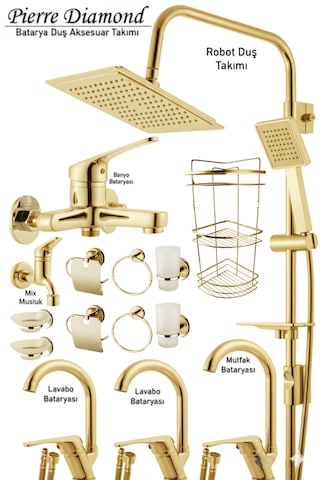 6901 Mutfak Lavabo Banyo Bataryaları Robot Duş Seti Aksesuarlar Siyah Beyaz Gold Krom Renkler Gold