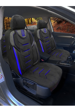 Oto Koltuk Kılıfı Galaxy Serie Keten Kumaş Ön Ve Arka Set Siyah Mavi Dikiş