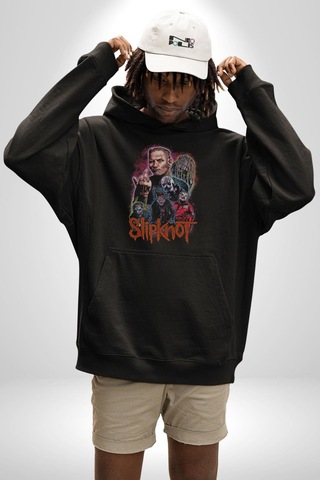 Slipknot Korku Film Kadın Erkek Siyah Kapüşonlu Sweatshirt Hoodie Siyah