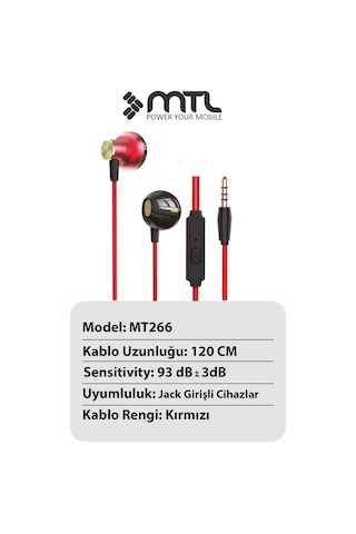 3.5 Mm Jack Girişli Stereo Kulak İçi Metal Kablolu Kulaklık Konforlu Ses Mt266 Diğer