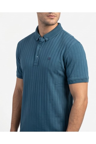 Özeniş Erkek Polo Yaka Slim Fit Çizgili Desen Kaşkorse T-shirt Nefti Yeşili