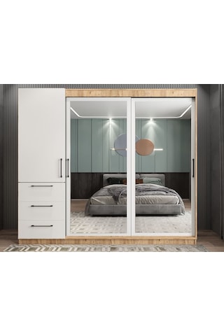Riva Sürgü Kapaklı Dolap Gardırop Çam Beyaz 205 Cm Çam - Beyaz