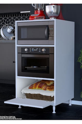 Armin 1 Kapaklı 59,6 X 119,2 X 56 Cm Mini Fırın Mikrodalga Fırın Dolabı Çok Amaçlı Mutfak Dolabı Beyaz