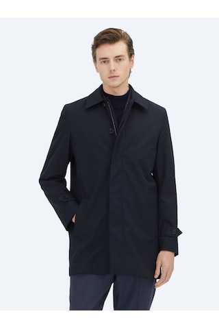 Kip Lacivert Regular Fit Bebe Yaka Casual Dokuma Pardesü