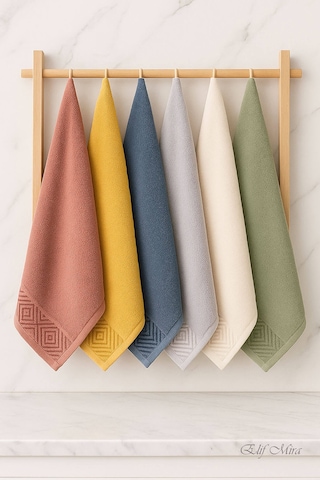 6 Lı El Yüz Havlusu Seti %100 Pamuklu 50x90 Cm Pure Cotton Indigo