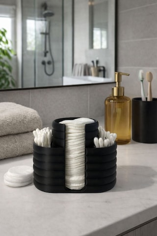 Pamuk & Kulak Çubuğu Organizeri Çok Amaçlı Fonksiyonel Banyo Dekorasyonu Banyo Organizeri Siyah