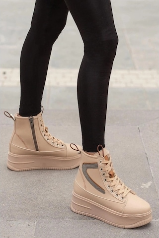 Mergenshoes Bf950 Bej Kalın Taban Kadın Bot Ten