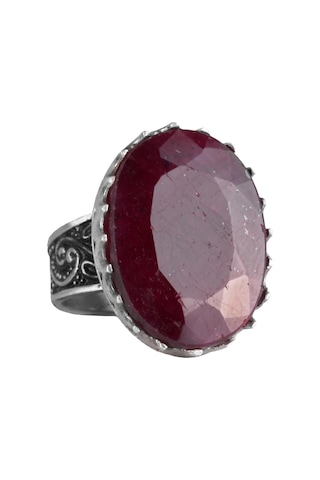 Gerçek Doğal Taş Yüzüğü - 925 Ayar Gümüş Büyük Yüzük - El Yapımı Yüzük Yakut Gümüş