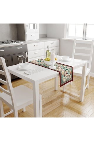 Colorful Leaves Runner 140x45cm Ince Keten, Uluslararası Yıkama Ve Solmama Sertifikası Çok Renkli
