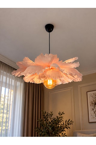 Soft Pembe (Siyah Duy) Italyan Krapon Kağıdı El Yapımı Çiçek Avize,salon & Yatak Odası Aydınlatma (50cm)