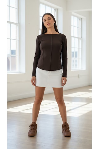 Divinus Kadın Slim Fit Pamuklu Uzun Kollu Bodysuit Kahverengi