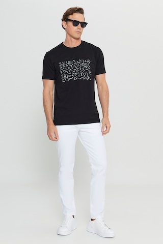 Altınyıldız Classıcs Erkek Sıyah Pamuklu Slim Fit Dar Kesim Bisiklet Yaka Baskılı Esnek Tişört SIYAH