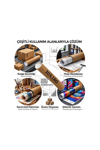 10x180 Cm Kapaklı Silindir Postüp Rulo Gönderi Kutusu 1 Adet