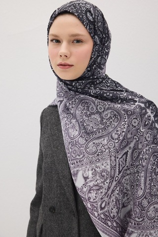 Mirsoy Scarf Eftelya Pamuk Etnik Desen Şal Siyah