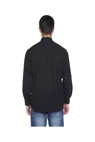 Eliş Şile Bezi Büyük Beden Uzun Kol Şile Bezi Hakim Yaka Tek Cepli Erkek Gömlek Siyah 3003 - 4XL