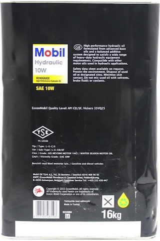 Mobil Hydraulic 10W Tek Dereceli Hidrolik Yağ 16 KG