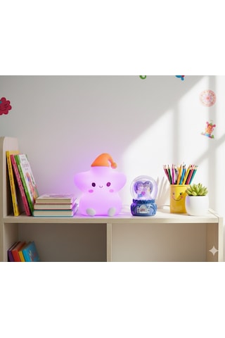 2 Li Sevgiliye Romantik Hediye Seti Slikon Yıldız Renkli Led Gece Lambası Ve 9cm Mor Kar Küresi Seti Set