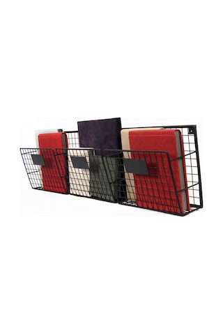 Metal Duvar Rafı Dergilik Kitaplık 3 Gözlü Yatay Evrak Rafı