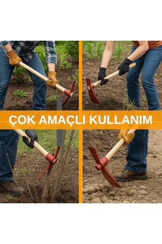 Bahçe Çapa Kazma Ot Temizleme Ergonomik Ahşap Kırmızı 40 Cm