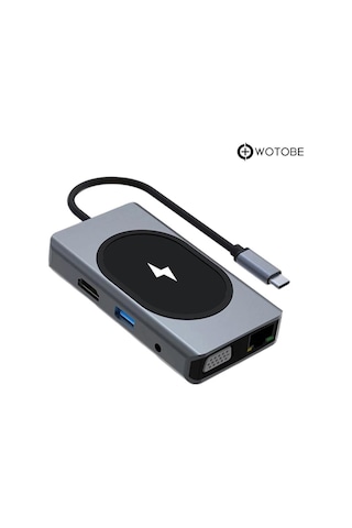 9 Portlu Kablosuz Şarjlı Usb-c Hdtv Hdmı Pd Sd Tf Rj45 Vga Dönüştürücü Adaptör