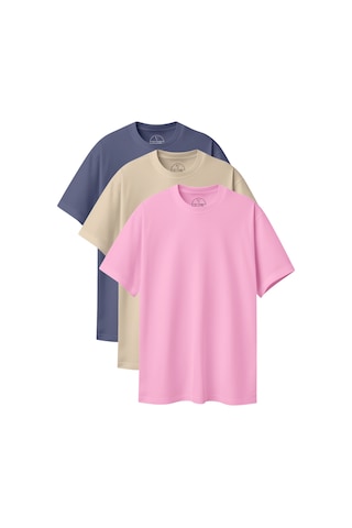 Velvoria Unisex Oversize Basic 3'lü Antrasit Bej Pembe Renk T-shirt Çok Renkli11