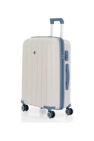 Mçs Bavul Orta Ve Kabin 2li Set Kırılmaz Silikon Valiz V305 Kemik/skyblue Kemik