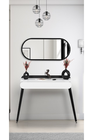 Flora Alize Siyah Dresuar / Aynalı Dresuar / Çekmeceli Dresuar /antre Dresuar / 90x32 Cm Beyaz