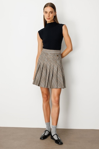 Ekol Kadın Ekoseli Mini Etek 5079 Vizon Vizon