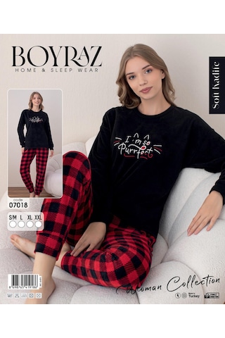Boyraz Kadın Kışlık Bisiklet Yaka Soft Kadife Pijama Takımı 07018 - 1 Adet Siyah