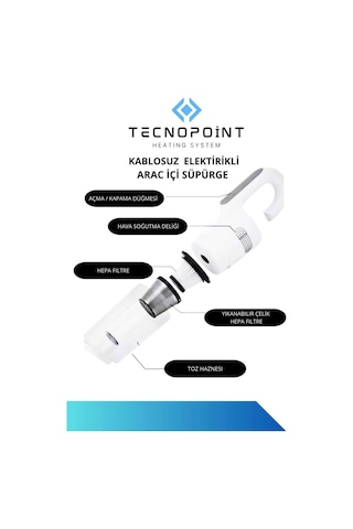 Tecnopoint Kablosuz Araç Içi Süpürge 80w, Güçlü Emiş, Type-c Şarjlı, Ultra Sessiz, Hafif Tasarım Diğer