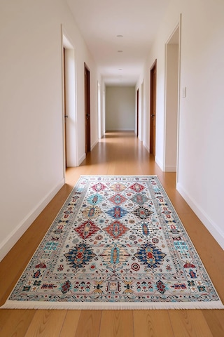 Blghome Renkli Etnik Desen Modern Halı Dekoratif Kilim Gri - Renkli
