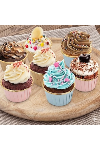 Şeylişeyler - 50 Adet Muffin Kek Kapsülü Kraft Kahverengi Cupcake Kalıbı Kağıdı Pişirme Kabı Açık Kahverengi