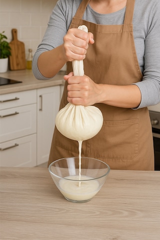 Organik Yıkanabilir Yuvarlak Keten Süzme Bezi Bej