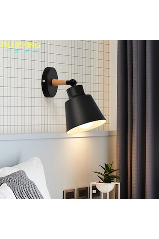 Geeksen Nordik Tarzı Ahşap Duvar Lambası - Yatak Odası Ve Çocuk Odası İçin Şık Aydınlatma Siyah