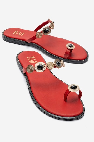 Luvishoes Martınez Kırmızı Tokalı Hakiki Deri Kadın Parmak Arası Terlik