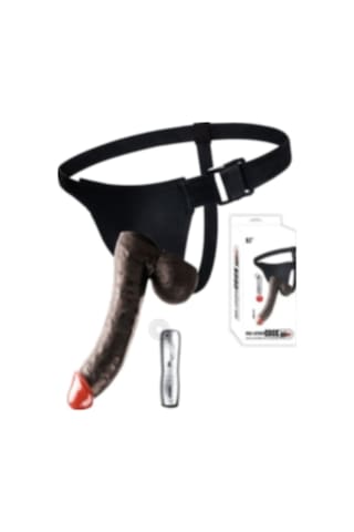Erofoni Yeni Nesil Süper Realistik Titreşimli 23 CM Belden Bağlamalı Siyah Zenci Strapon Takma Vibratör Penis