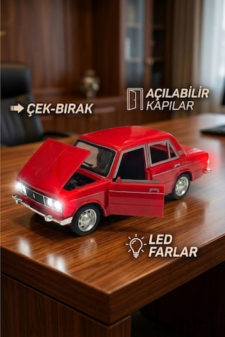 Lada Vaz 2107 Metal Diecast Model Araba 1:24 Ölçek 18cm Sesli Işıklı Çek Bırak Kırmızı Çok Renkli