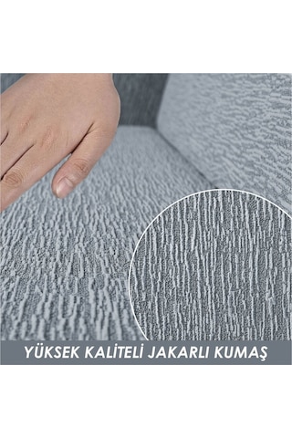 Jakarlı Düz Desen Likralı Esnek Yikanabilir Koltuk Örtüsü 3+2+1+1 Koltuk Takımı Koltuk Kılıfı Gri
