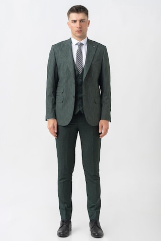 White Stone Gland Ty2423 Yelekli Likralı Slim Fit Takım Elbise Desenli-desenli Koyu Yeşil