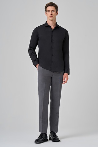 Morven Erkek Siyah Basic Düz Desen İtalyan Yaka Slim Fit Gömlek 26mc004002001 Siyah