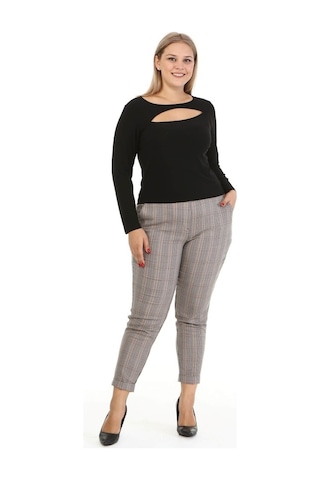 Ekose Arka Beli Lastikli Pantolon