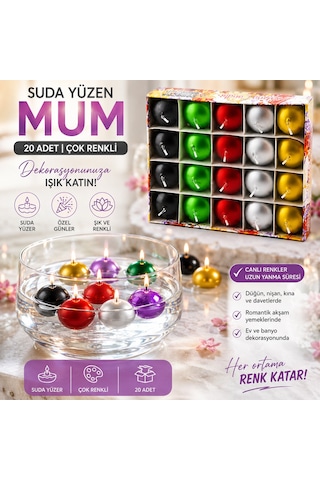 20pcs Suda Yüzen Mum Beyaz - Renkli 5639 .