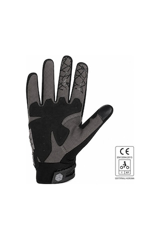 Ebakbak Motosiklet Eldiveni Full Koruma Ayarlanabilir Bilek Bantı Deri Microfiber Kumaş Motor Eldiven Black