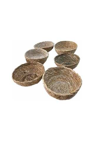 Sever Hasır Örgü Çerezlik ve Çok Amaçlı Sepet Seti 14 CM 6'lı Kahverengi