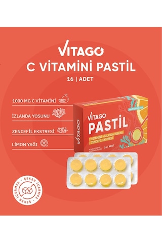 Vitago Vitamin C + İzlanda Yosunu + Zencefil Eki 16 Pastil