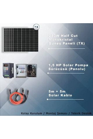 1.5hp-1.1kw Monofaz 230v Pompa İçin Solar Sulama Paketi