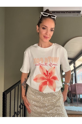 Ali Butik Ekru White Fox Baskılı Tişört